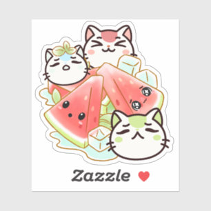 Süße Kawaii-Katzen und eisige Wassermelone Aufkleber