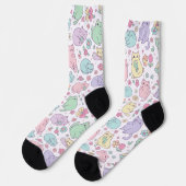 Süße Kawaii-Katzen und Frühlingsblumen Muster Socken (Linkes Detail)