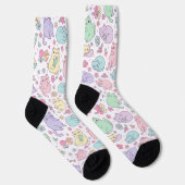 Süße Kawaii-Katzen und Frühlingsblumen Muster Socken (Rechts)