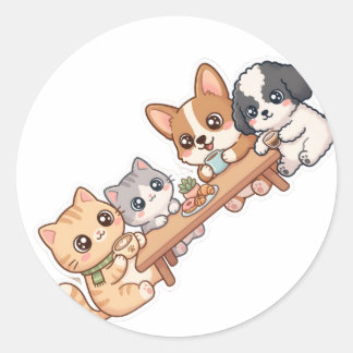 Süße Kawaii-Katzen und Hunde-Aufkleber Runder Aufkleber