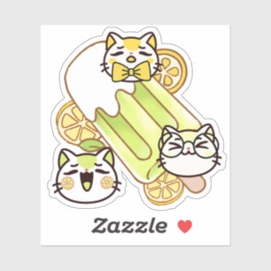Süße Kawaii-Katzen und Zitroneneis-Lutscher Aufkleber