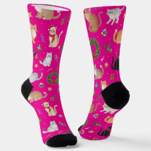 Süße Kawaii-Katzen & Weihnachtsdekorationen Socken