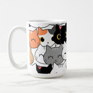 Süße Kawaii-Katzengesichter-Muster  Kaffeetasse