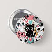 Süße Kawaii-Katzengesichter und Herzen Whimsical Button (Vorne & Hinten)
