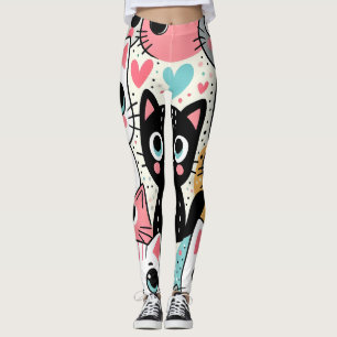 Süße Kawaii-Katzengesichter und Herzen Whimsical Leggings