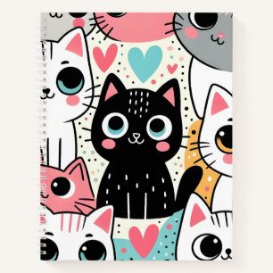 Süße Kawaii-Katzengesichter und Herzen Whimsical Notizblock