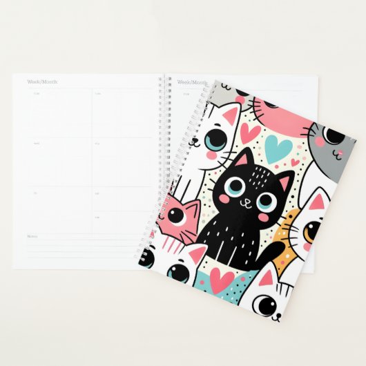 Süße Kawaii-Katzengesichter und Herzen Whimsical Planer (Anzeige)