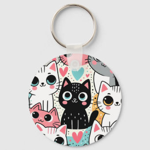 Süße Kawaii-Katzengesichter und Herzen Whimsical Schlüsselanhänger