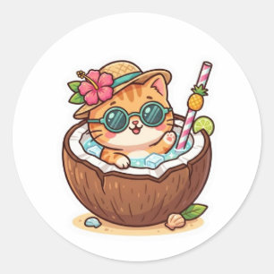 Süße Kawaii-Kokoskatze-Sonnenbrille Sommer-BSticke Runder Aufkleber