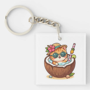Süße Kawaii-Kokoskatze-Sonnenbrille Sommer-BSticke Schlüsselanhänger