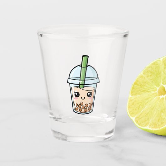 Süße Kawaii lächelnde Boba-Tee Schnapsglas (Vorderseite)