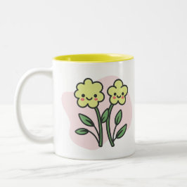 Süße Kawaii lächelnde gelbe Blumen Pastellrosa  Zweifarbige Tasse