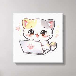 Süße Kawaii Laptop Katze Aufkleber | Niedliche Chi Leinwanddruck