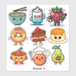Süße Kawaii-Lebensmittel Donut, Kaffee, Ramen Aufkleber