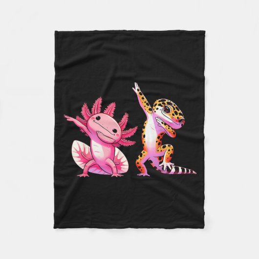 Süße Kawaii Leopardgecko Dabbing Axolotl Freunde Fleecedecke (Vorderseite)