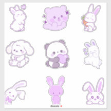 Süße Kawaii Lila Pastell-Hasen-Panda-Aufkleber-Pac