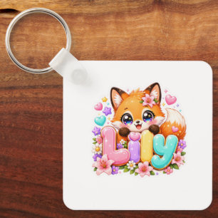 Süße Kawaii Lily Fuchs Name Pastell Rosa Floral Ho Schlüsselanhänger