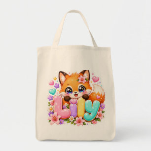 Süße Kawaii Lily Fuchs Name Pastell Rosa Floral Ho Tragetasche