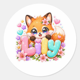 Süße Kawaii Lily Fuchs Name Pastell Rosa Floral Wa Runder Aufkleber