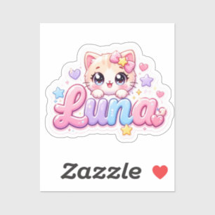Süße Kawaii Luna Katzen Name Pastell Rosa Funkelnd Aufkleber