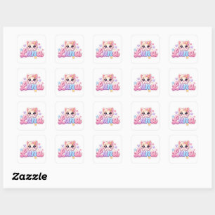 Süße Kawaii Luna Katzen Name Pastell Rosa Funkelnd Quadratischer Aufkleber