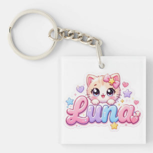 Süße Kawaii Luna Katzen Name Pastell Rosa Funkelnd Schlüsselanhänger
