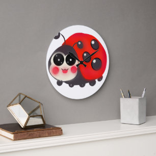Süße Kawaii Marienkäfer   Handgezeichneter glückli Große Wanduhr