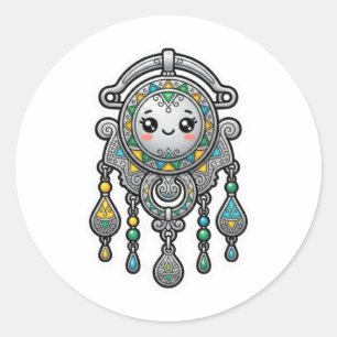 Süße Kawaii Marokkanische Amazigh Tazarzit Silber- Runder Aufkleber