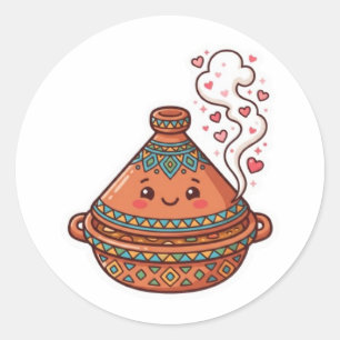 Süße Kawaii marokkanische Tajine-Lebensmittel-Kult Runder Aufkleber