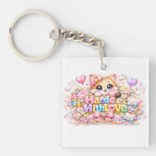 Süße Kawaii-Mit-Liebe-Gemachte-Katzen-Name-Pastell Schlüsselanhänger