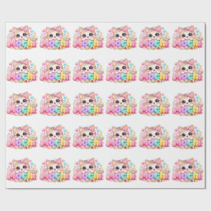 Süße Kawaii Mochi-Katze Name Pastellrosa Funkelnd Geschenkpapier