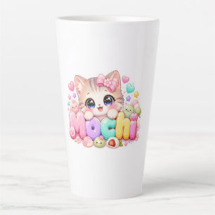 Süße Kawaii Mochi-Katze Name Pastellrosa Funkelnd Milchtasse