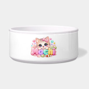 Süße Kawaii Mochi-Katze Name Pastellrosa Funkelnd  Napf