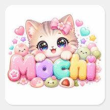 Süße Kawaii Mochi-Katze Name Pastellrosa Funkelnd 