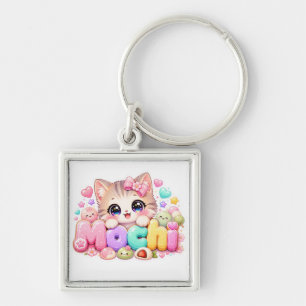 Süße Kawaii Mochi-Katze Name Pastellrosa Funkelnd Schlüsselanhänger
