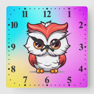 Süße Kawaii-Ohreneulen-Cartoon Quadratische Wanduhr