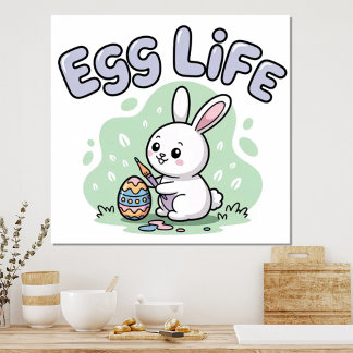 Süße Kawaii Osterhasen-Illustration mit Osterei Poster