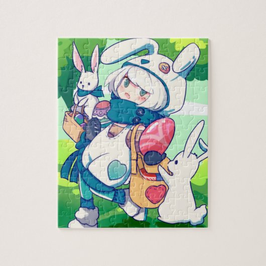 Süße Kawaii Osterhasen Mädchen Puzzle (Vertikal)