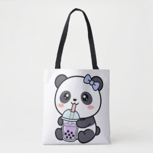 Süße Kawaii-Panda trinkt Bubble-Tea Cartoon-Illust Tasche