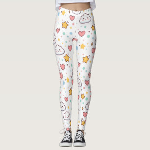 Süße Kawaii-Pastell-Doodle-Musterbedruckte Hose L Leggings
