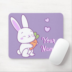 Süße Kawaii Pastell-Lila Benutzername Hase Karotte Mousepad