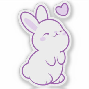 Süße Kawaii Pastell-Lila Hase Stehend mit Herz Aufkleber