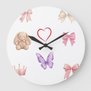 Süße Kawaii-Pastell-Schleifen Hase Schmetterling H Große Wanduhr