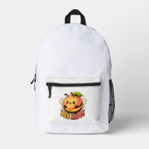 Süße Kawaii Pfirsich Biene Glücklich Lustiger Wort Bedruckter Rucksack