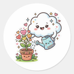 Süße Kawaii-Pflanze Freundlichkeit Süße Wolke und Runder Aufkleber