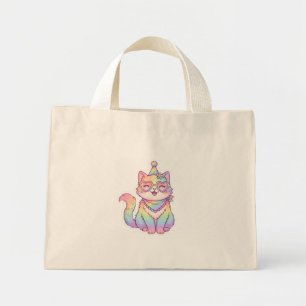 Süße Kawaii Regenbogen Caticorn Einhorn Katze Trag Mini Stoffbeutel