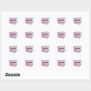 Süße Kawaii Retro-Kassette Tonband Pastell-Lila Mu Quadratischer Aufkleber