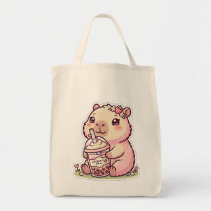 Süße Kawaii Rosa Capybara Trinkt Boba-Tee Tote B Tragetasche