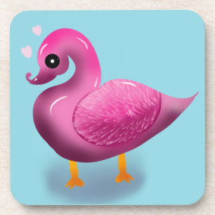 Süße Kawaii Rosa Ente & Herzen Kinderzimmer Kunst Getränkeuntersetzer