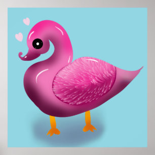 Süße Kawaii Rosa Ente & Herzen Kinderzimmer Kunst Poster